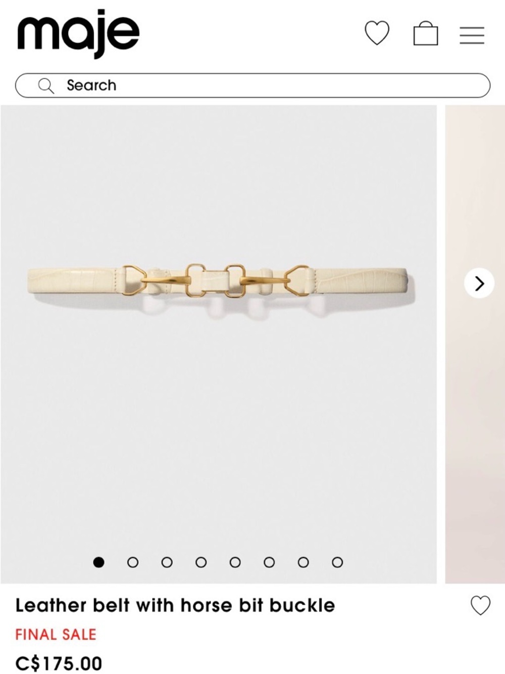 Maje Cream Leather Strap with Polished Gold Hardware